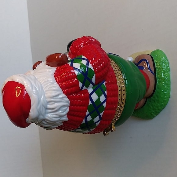 Santa Claus Christmas Trinket Box Golf Figurine Porcelain - Picture 5 of 16